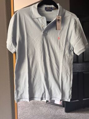 Classic Light Blue teen boys  Polo with Pink Logo